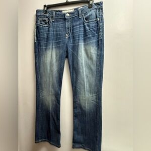 EUC BKE Denim Waist 34 R Boot Cut Distressed Faded Jeans